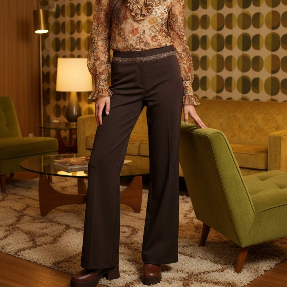 Speechless Juniors 11 Brown Wide Leg Dress pants with sequin trim Retro Y2K